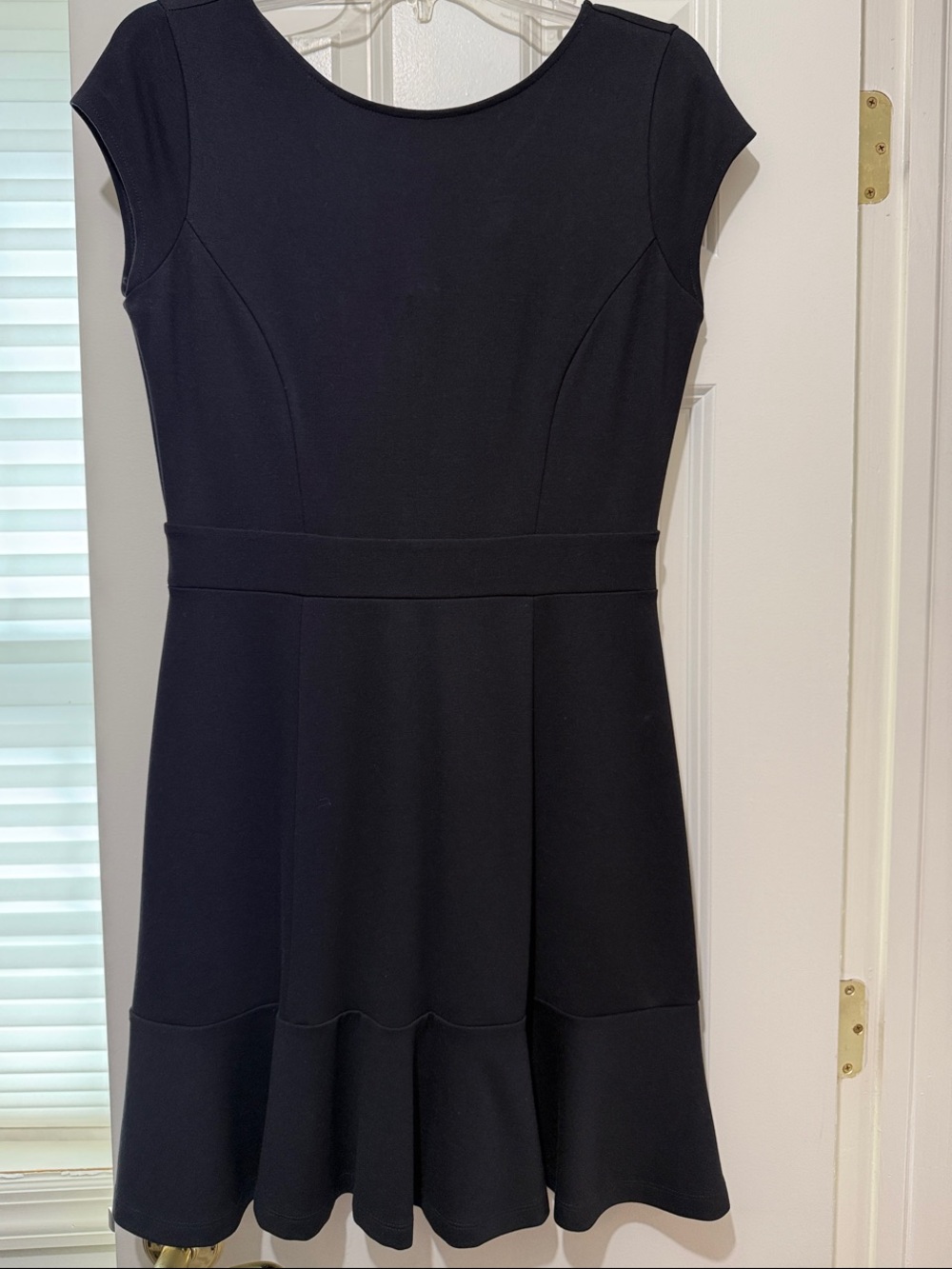 LOFT Black Cap-Sleeve Midi Fit-and-Flare Dress